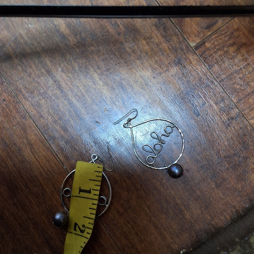 Aloha Script Dangle Earrings Sterling Silver Tone… - image 8